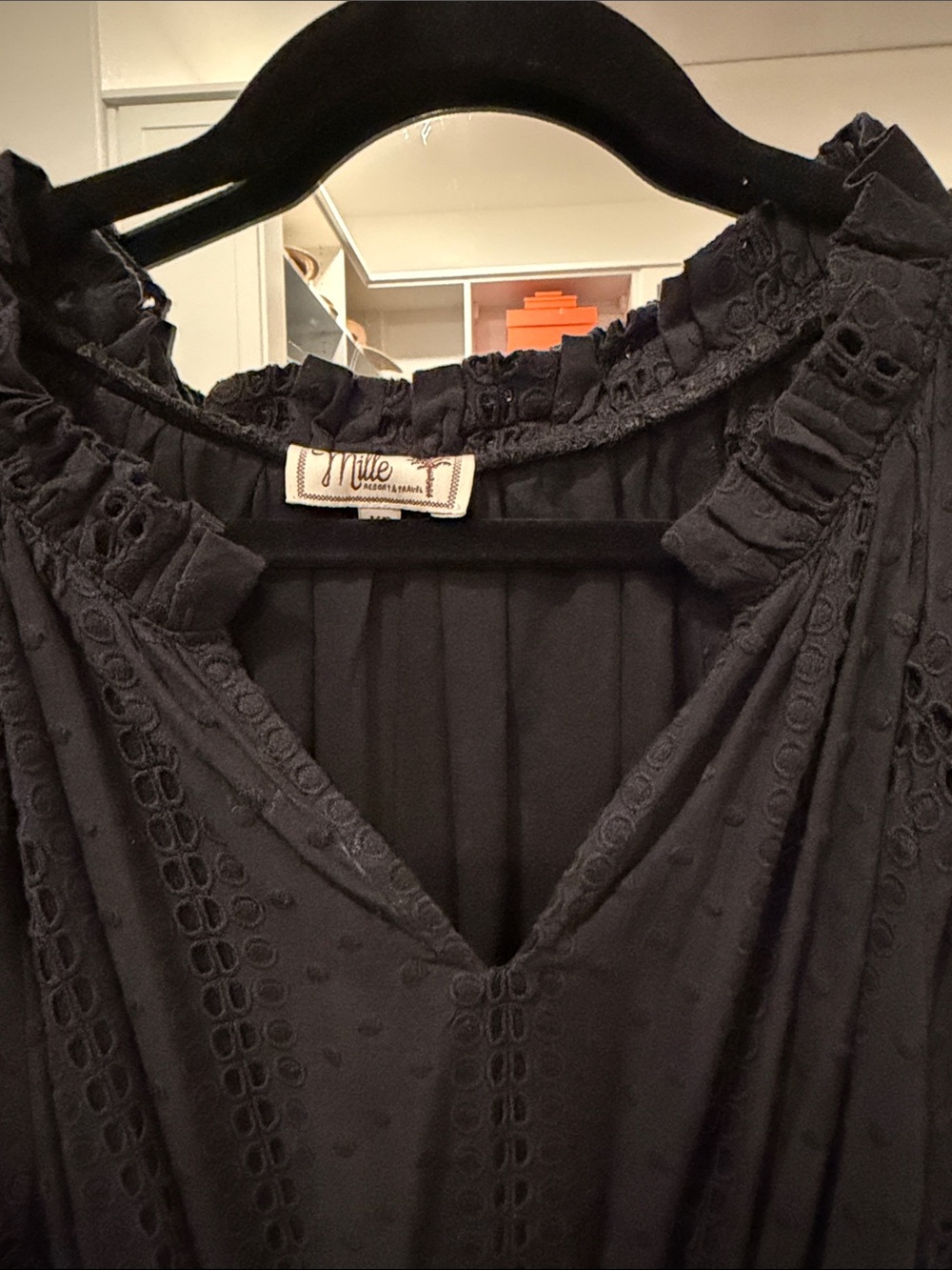 Black Eyelet Maxi Dress with Tie Waist - Picture 3 of 6